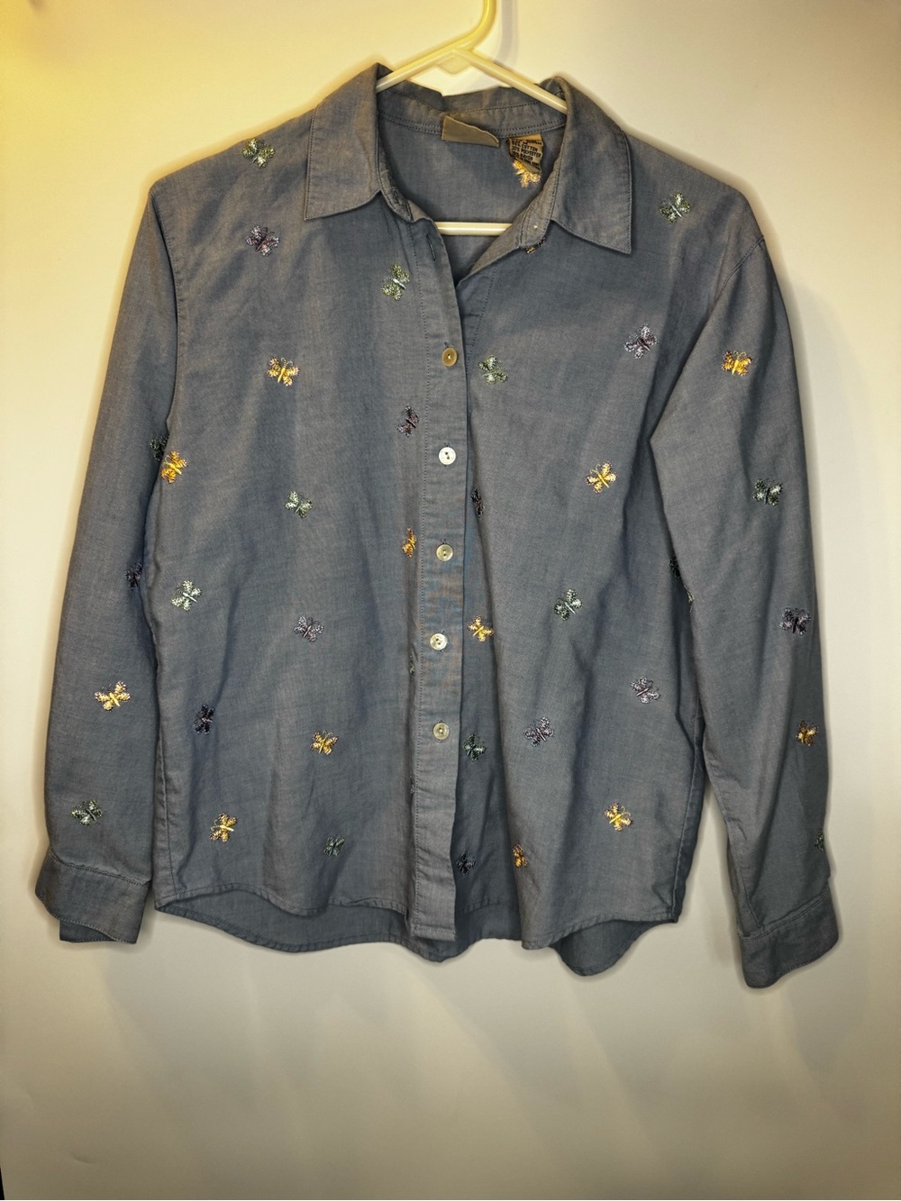 Koret Blue Button-Down Shirt with Multicolor Floral Embroidery